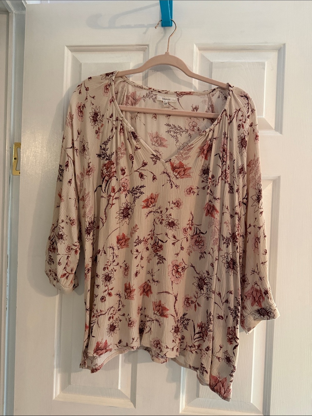 Maurices Cream Floral V-Neck Tunic with Rose Accents